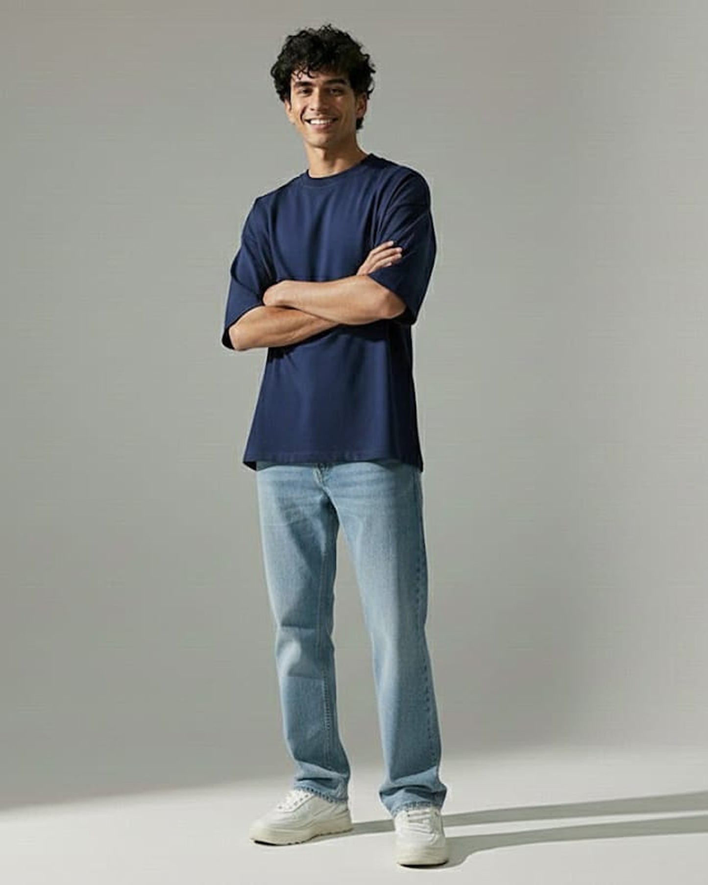 Blnk Men Navy Blue Oversized T Shirt
