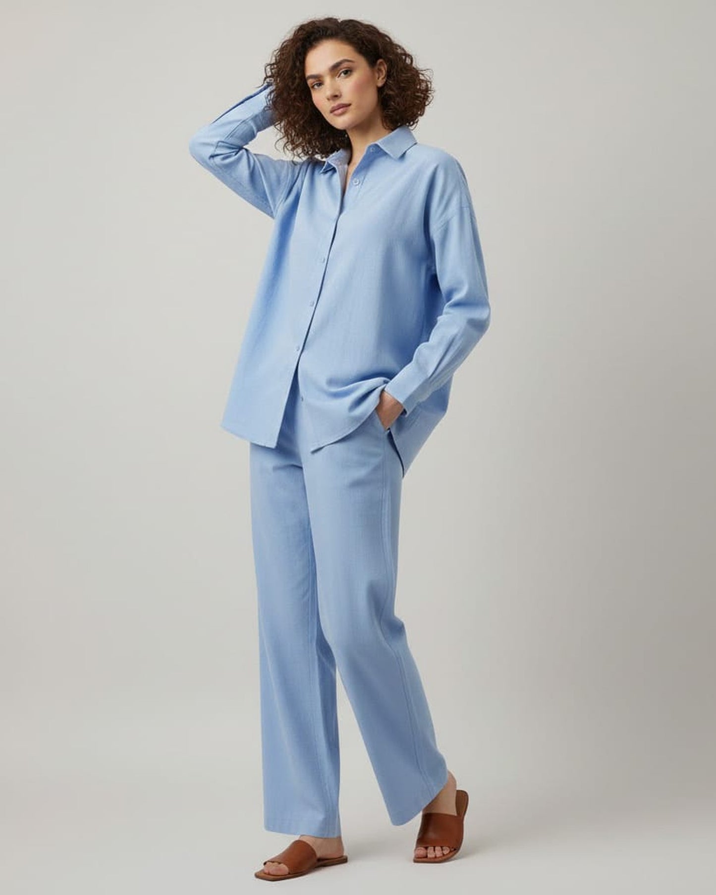 Blnk Women Sky Blue Solid Co Ord Set