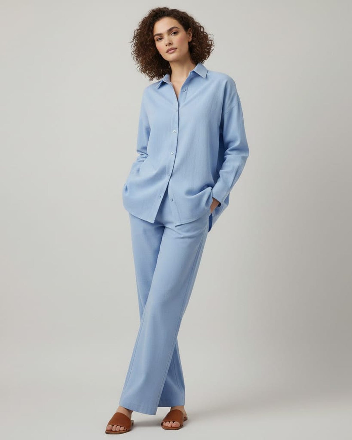 Blnk Women Sky Blue Solid Co Ord Set