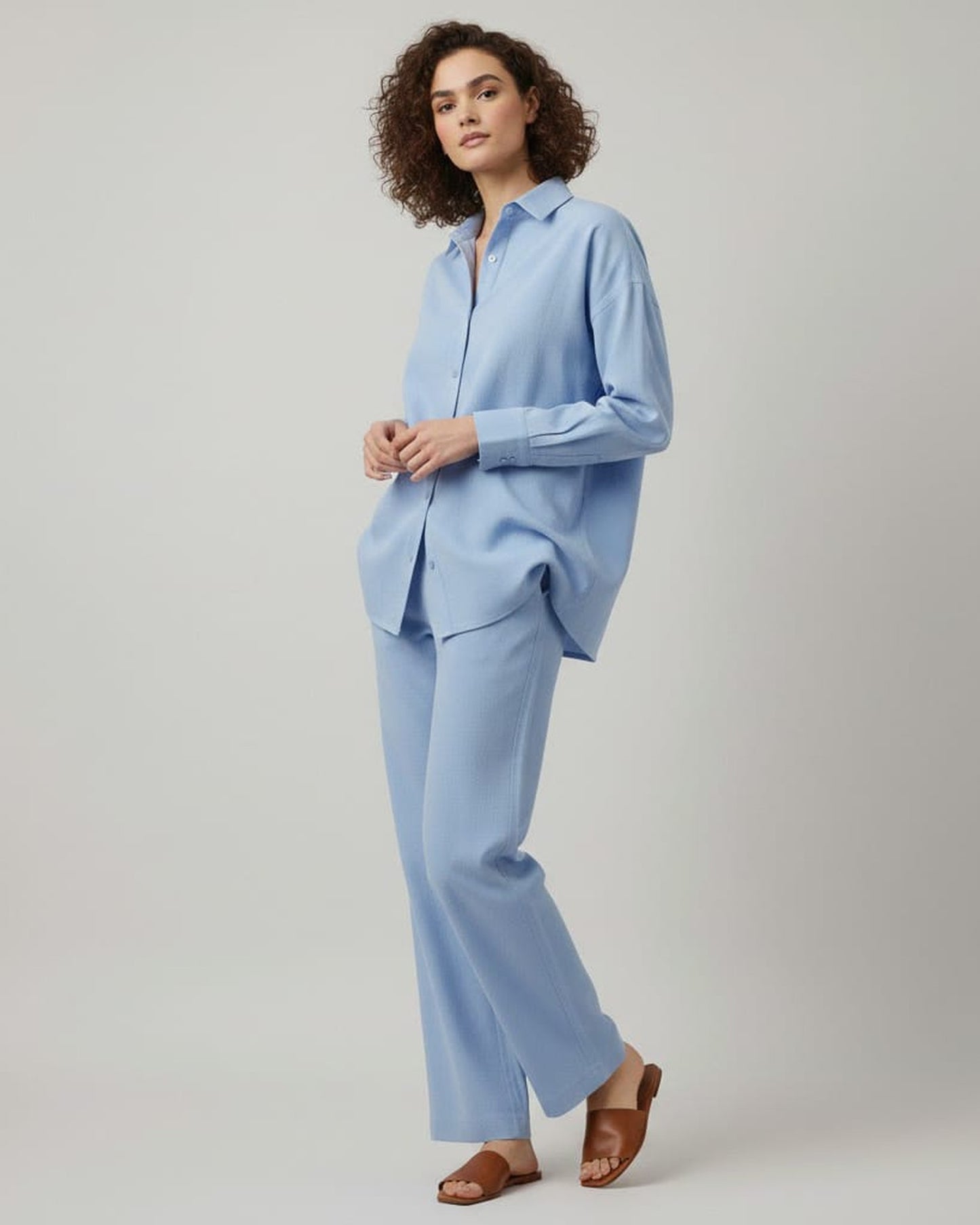 Blnk Women Sky Blue Solid Co Ord Set