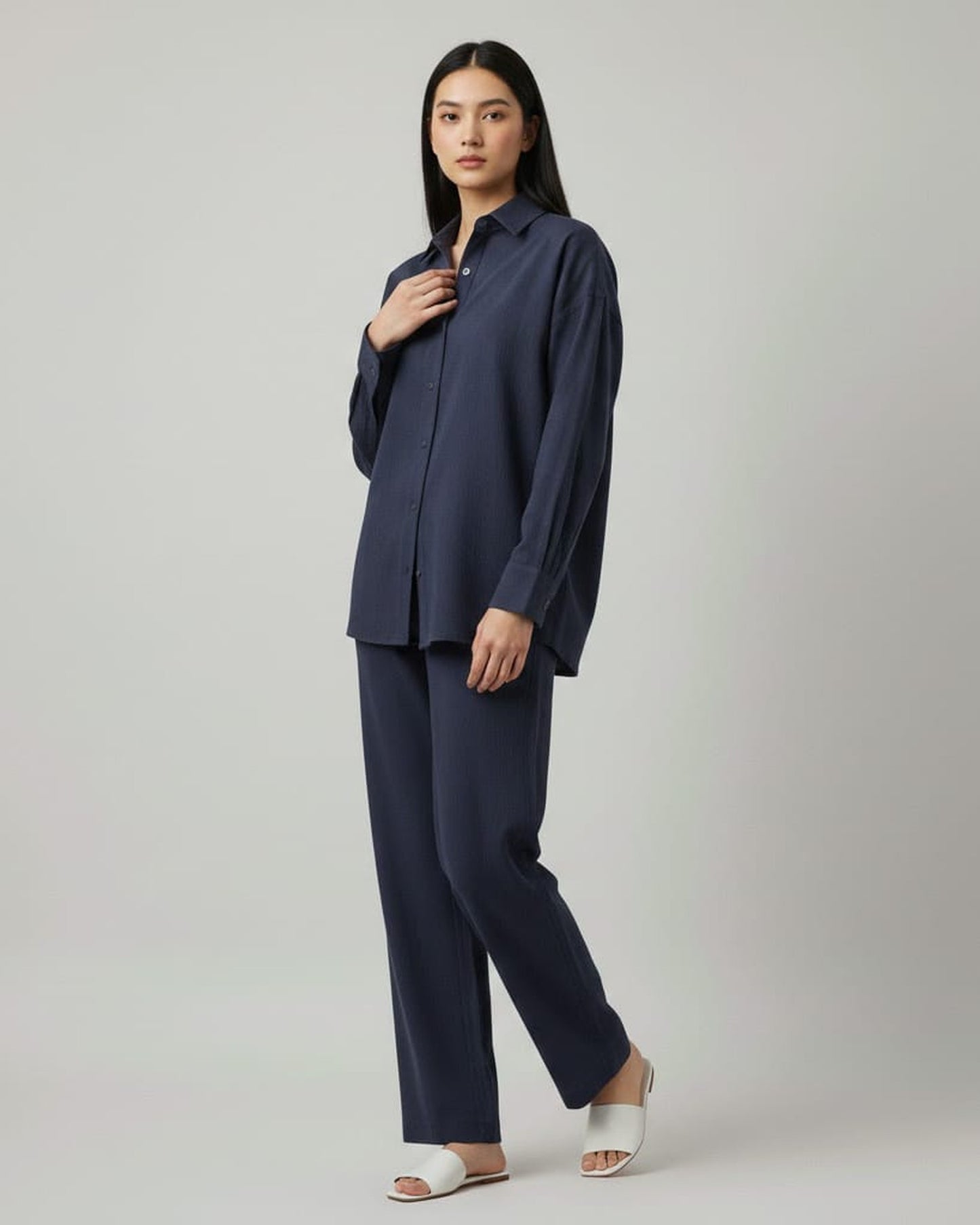 Blnk Women Navy Blue Solid Co Ord Set