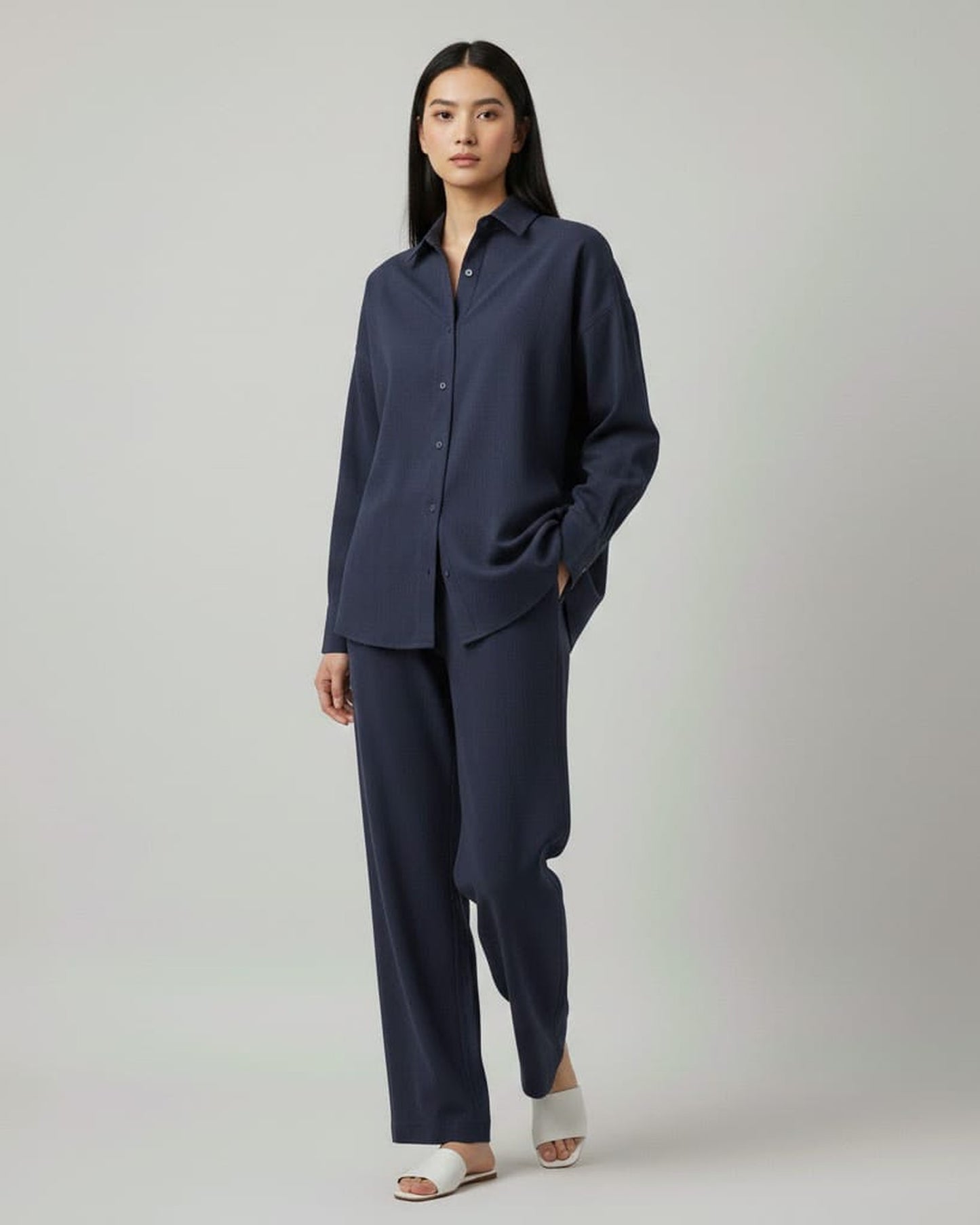 Blnk Women Navy Blue Solid Co Ord Set