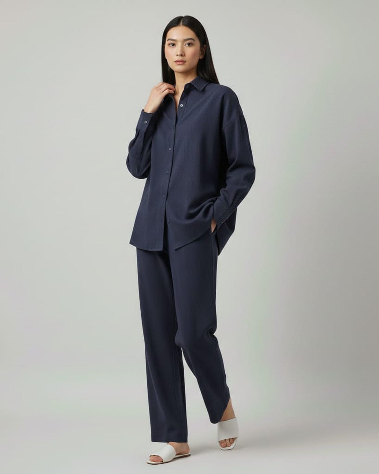 Blnk Women Navy Blue Solid Co Ord Set
