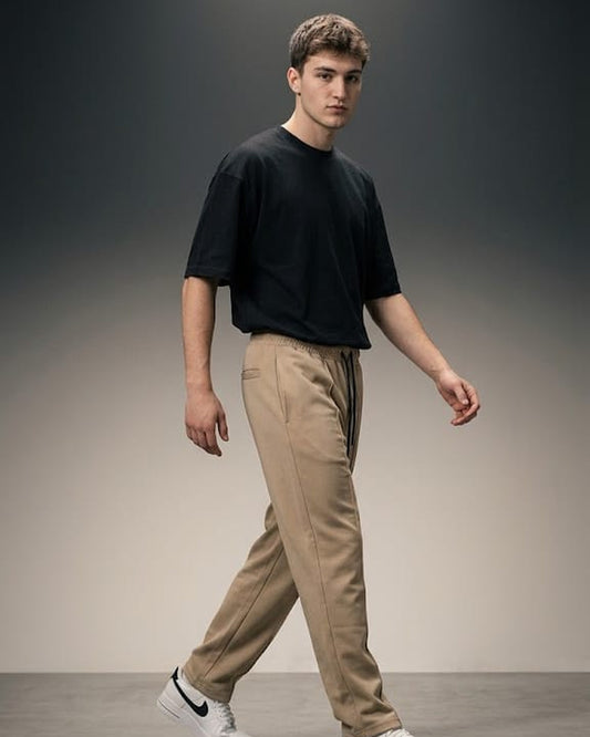 BLNK Oversized Beige Terry Trouser for Men